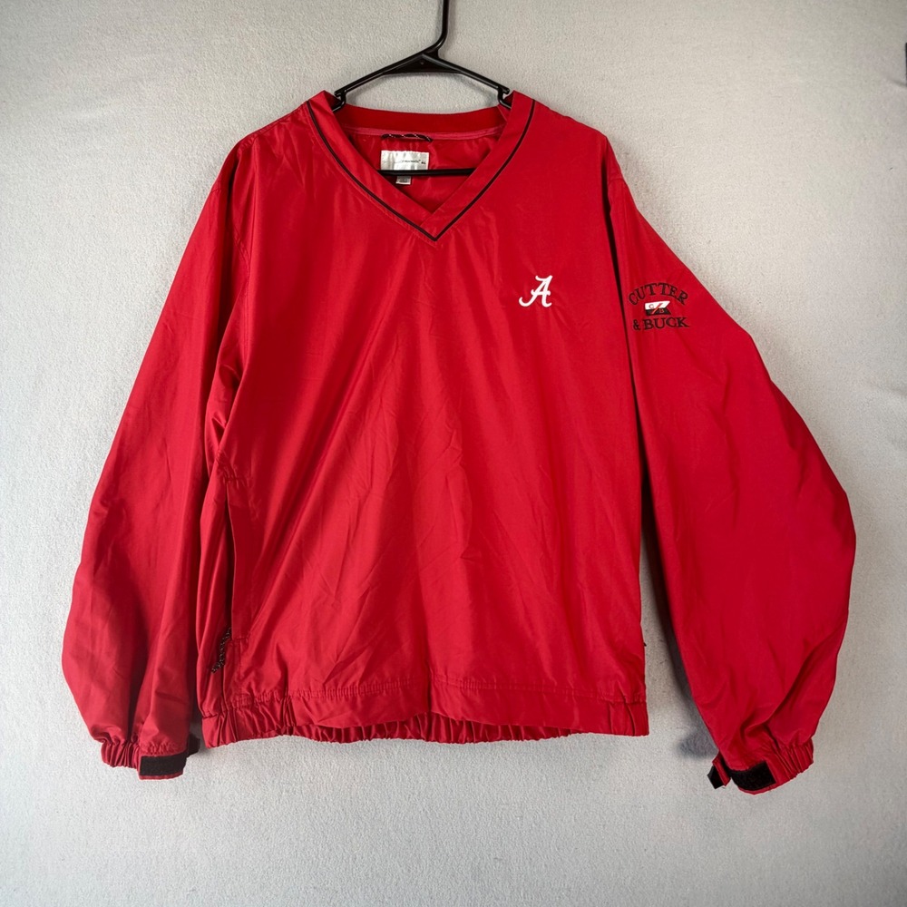 Cutter & Buck CB WeatherTec Red Windbreaker Pullover Jacket Mens Medium V-Neck